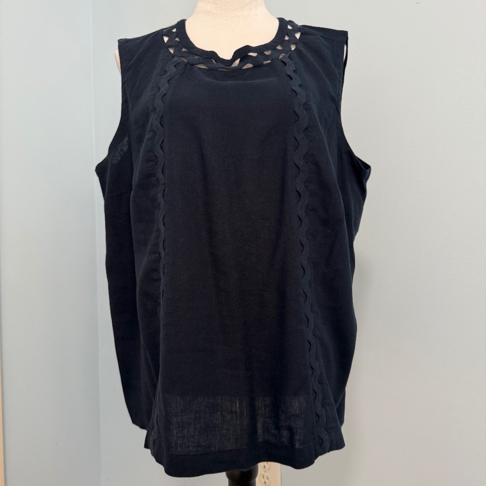 J Jill Women’s Navy Blue Linen Blend Sleeveless Tank Size XL - Picture 1 of 8